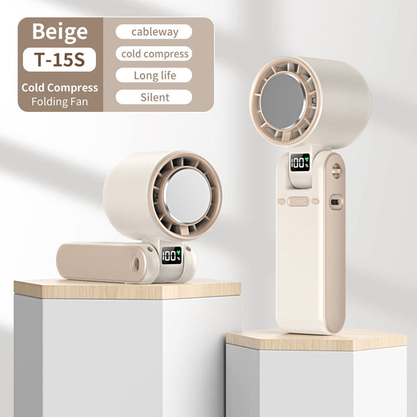 Foldable Turbo Fan | 100-Speed Digital Display Handheld Fan | Color beige