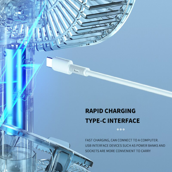 Clamp Type Multifunctional 4 in 1 Electric Fan with USB Type-C Recharging.