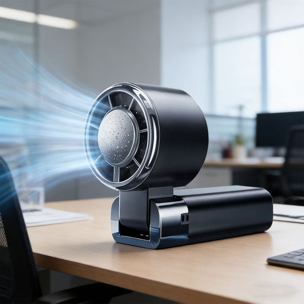 Cooling Handheld Fan, Glossy Black, USB Rechargeable Mini Fan with Cold Plate