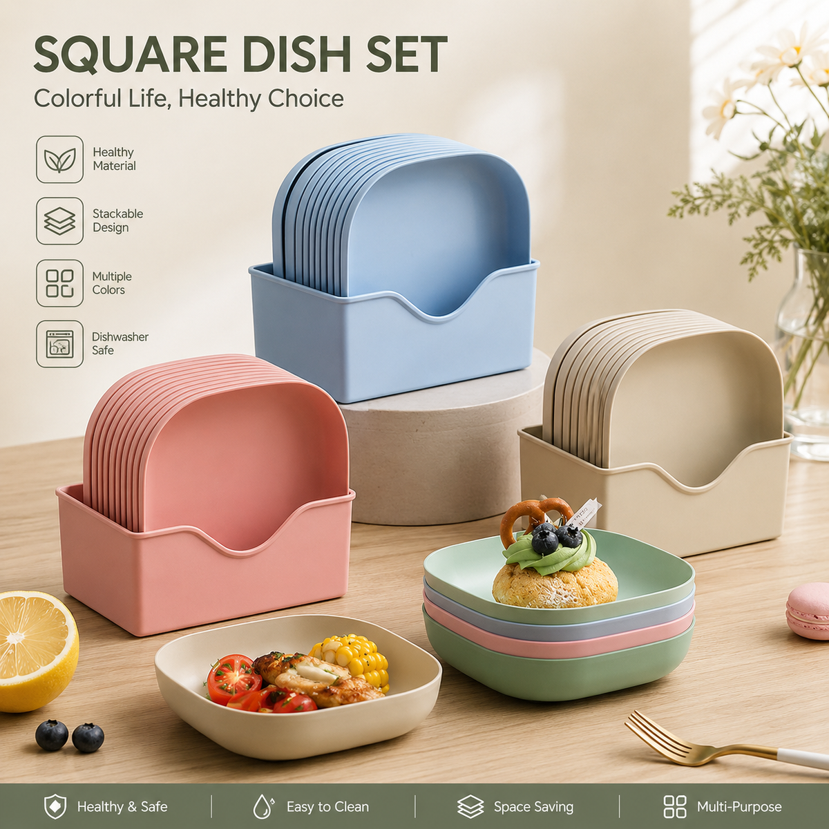 10 pieces Plastic Plates with Stand - Multi-function Dish