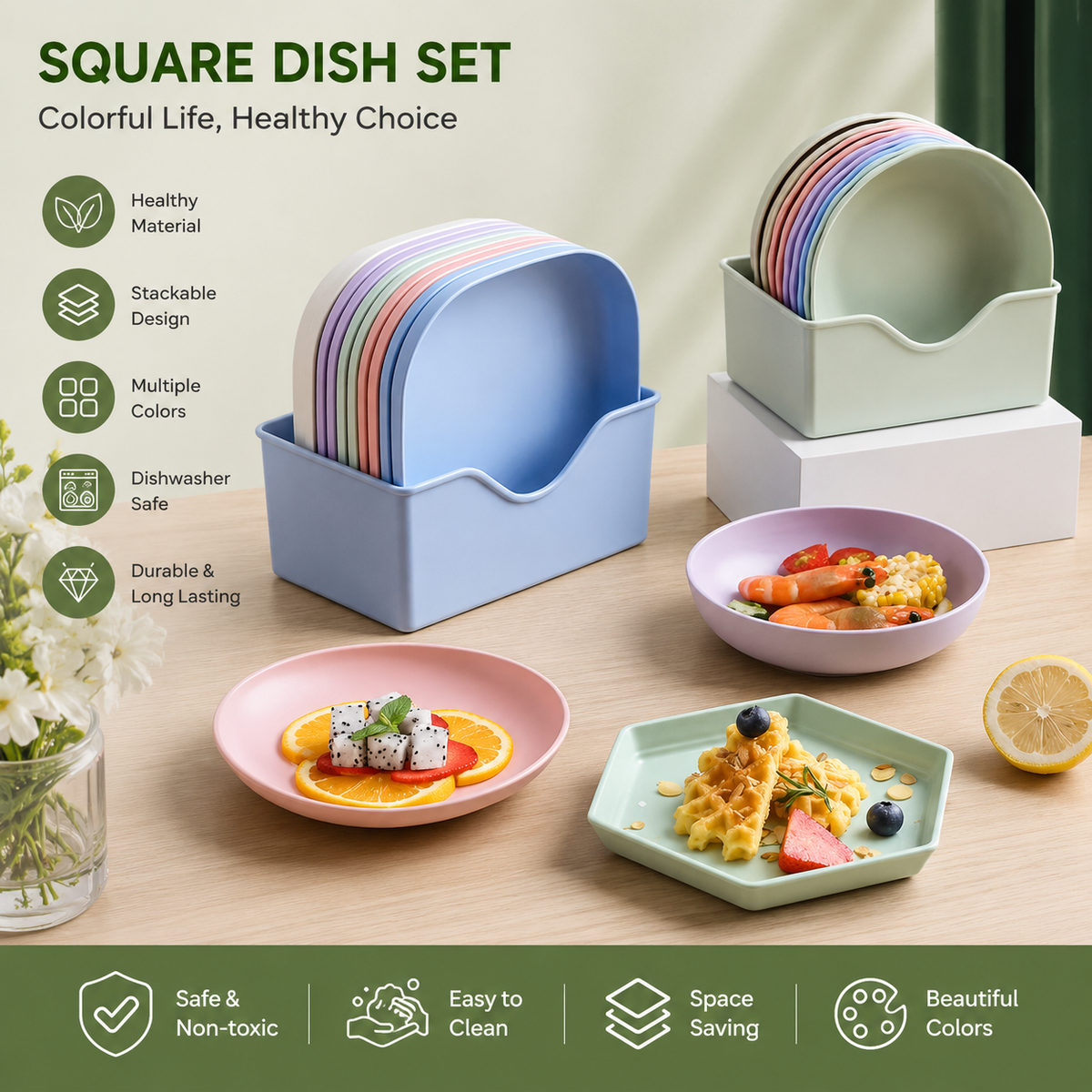 10 pieces Plastic Plates with Stand - Multi-function Dish