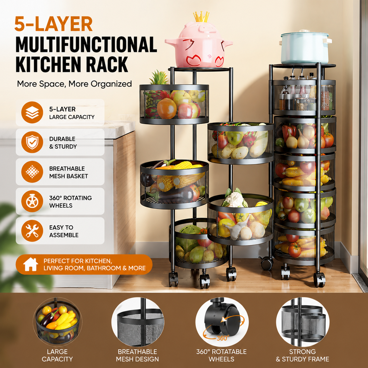 5-Layer Multifunctional Kitchen Rack