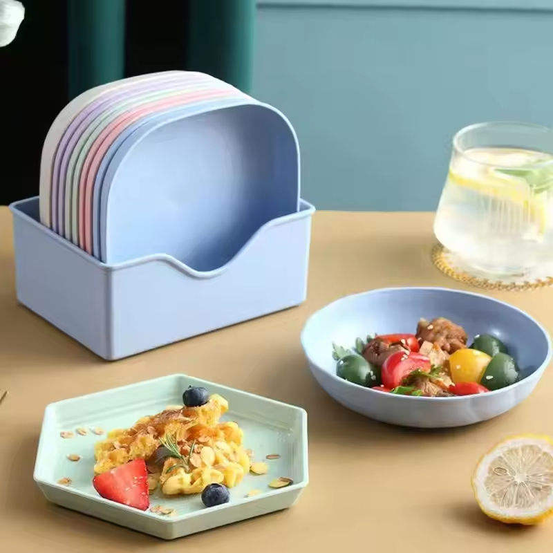 10 pieces Plastic Plates with Stand - Multi-function Dish